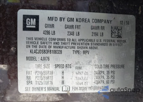 2015 Buick Encore Premium из США, поврежденный, VIN KL4CJDSB3FB108328